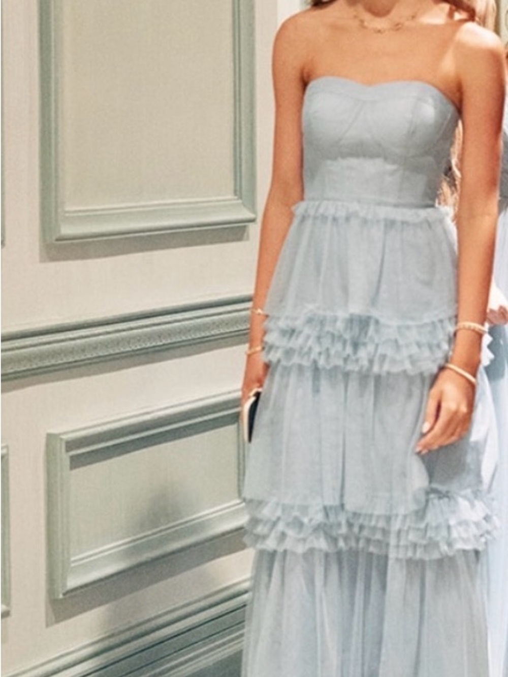 Revelry Light Blue Tiered Tulle Maxi Dress